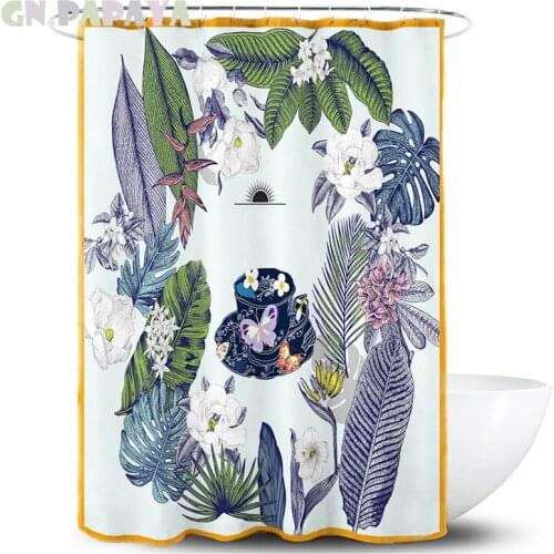 Tropical plant gooseberry macrame Bath Curtains Waterproof Polyester Fabric retro Shower Curtains Screen with Hooks Accessories