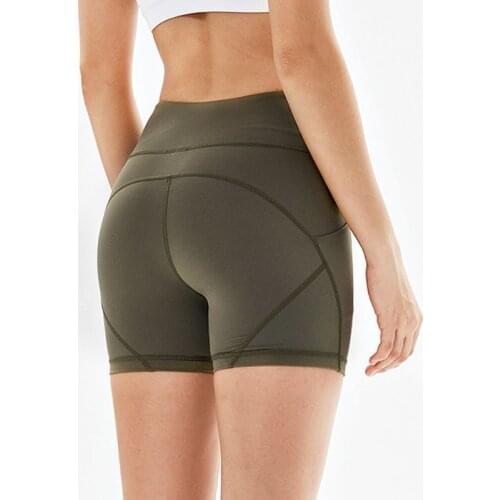 Women Anti-sweat Plain Sport Athletic Shorts High Waisted Soft Cotton Fitness Yoga Shorts with Two Side Pocke Biker Shorts