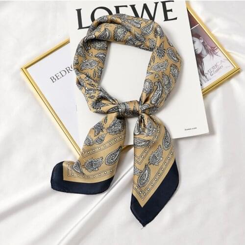 Women Silk Hair Scarf Headband Multifunction Casual Dots Cashew Small Square Head Scarves for Girl Bandana 2021 New 70*70cm