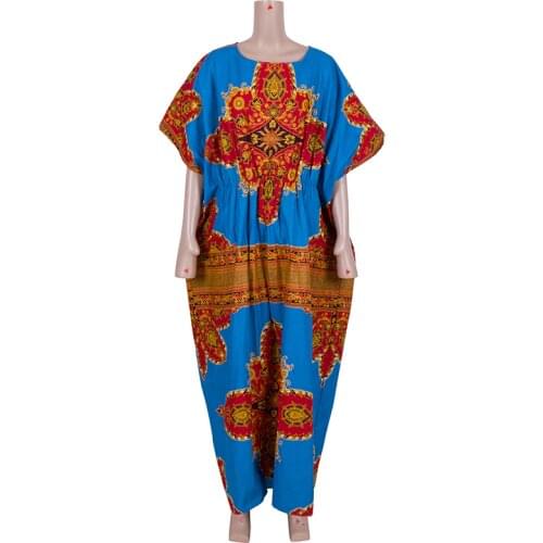 In Stock Plus Size Women Dress Summer African Print Dashiki Dress Loose Elastic Waist African Clothing for Women XH152