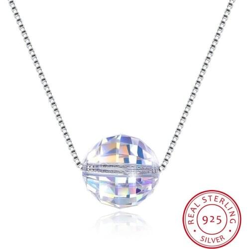LEKANI Crystal Women Necklace Fine Jewelry Ball Crystal Pendant Necklace Fine Jewelry Collares de prata