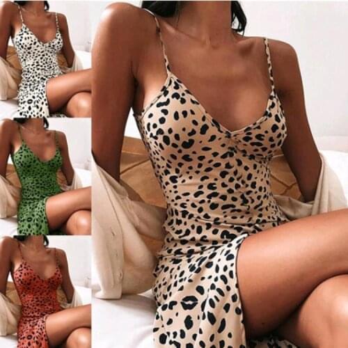 2021 Summer Sexy Leopard Print V-neck Dress Feminine Suspender Backless Bodycon Dress Women