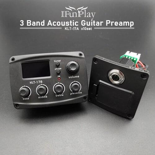 10set Guitar Preamp KLT-17A 3 Band EQ Equalizer Pickup Guitarra Preamp Piezo Pickup with LCD Tuner Guitar Parts & Accessories