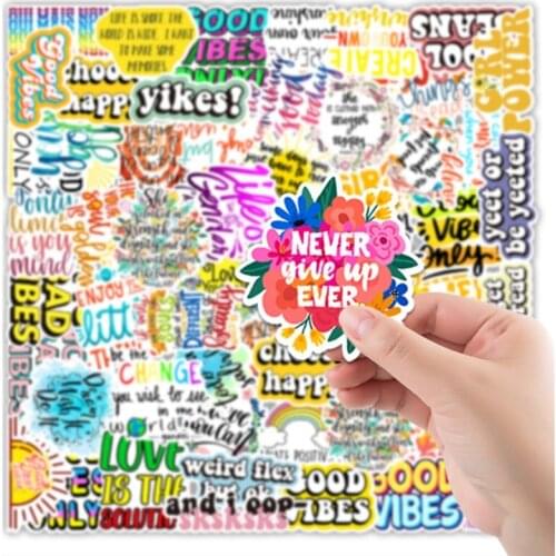 50pcs/set Wholesale Colorful Inspirational English Words Sticker For Skateboard Laptop Luggage Bicycle Decal Kids Gifts