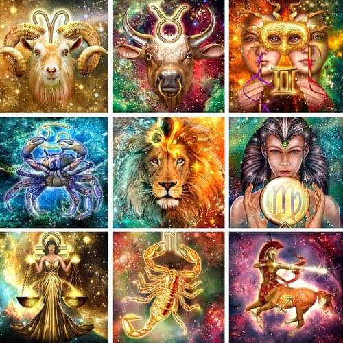 5D DIY Diamond Painting Lion 12 Constellation Kit Full Drill Square Diamond Embroidery Mosaic Picture Of Rhinestones Home Decor