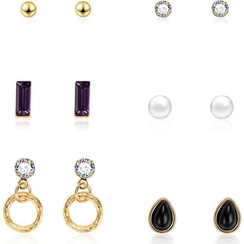 6 Pairs/Set Crystal 2019 New Fashion Earrings Set Women Jewelry Accessories Stud Earring Kit Brincos