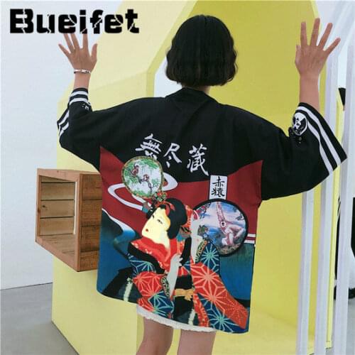 Asian Clothes Fashion Yukata Kimono Obi New Style Women Loose Japanese Kimono Cardigan Sunscreen Streetwear Cosplay Costume
