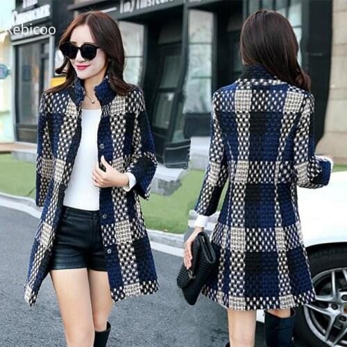 Large size plaid woolen coat womens long section new autumn and winter Korean version of thick woolen coat coat fashion