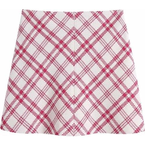 DOUJILI Elegant Women Skirts Vintage Temperament Red Plaid Zipper Fashion Office Ladies Dress Midi