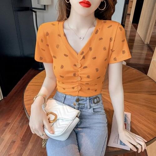 Europe V-neck Summer Fashion Shirt T Shirt Women Tops Base printing Short sleeve Girls Tshirt 2021 Sexy woman tshirts