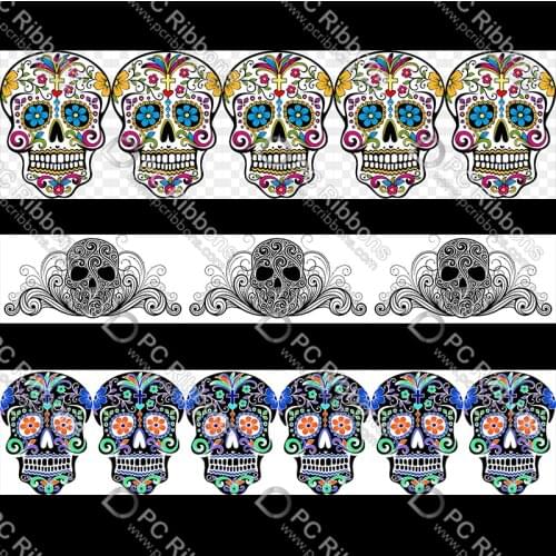 Custom Skull printed grosgrain polyester ribbon 50 yards gift wrapping diy bows Halloween wedding derections ribbons