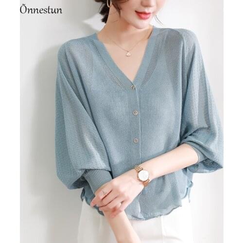 Thin Sweater Women New 2021 Spring Summer Loose Long Sleeve Sweater Cardigan Solid V Neck Knitwear Cardigans