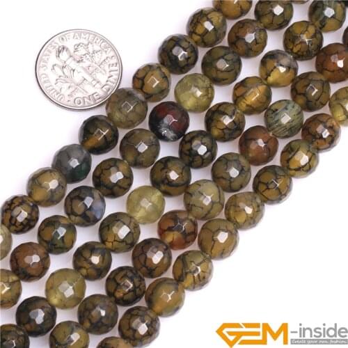 Round Faceted Yellow Crackle agat Beads Natural Stone Beads DIY Beads For Bracelet Or Necklace Making wholesale