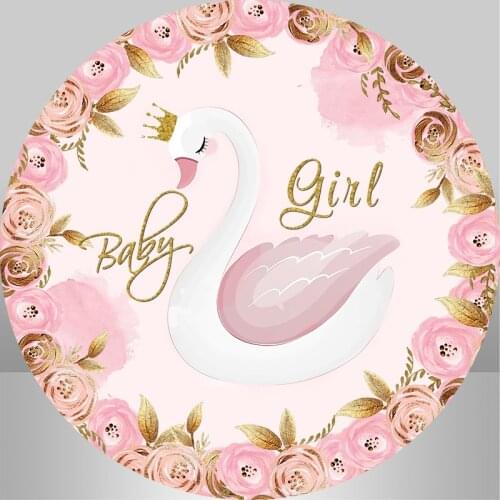 Circle Round Panel backdrop pink gold flower swan Photography background birthday baby shower party decor Banner Table Cover