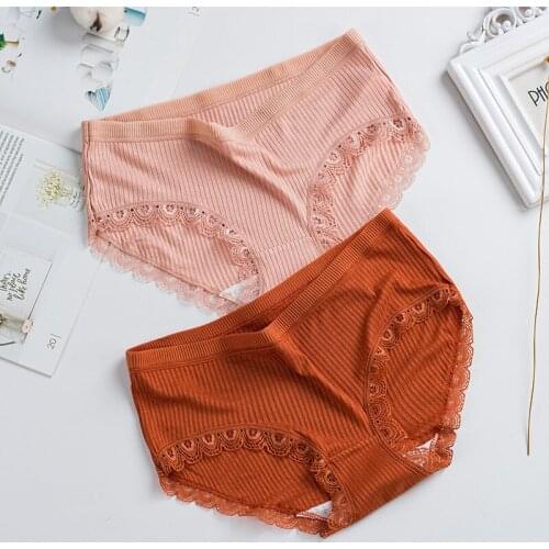 Lace Panties New Woman Lingerie Comfortable Casual Briefs Cotton Striped Cute Sexy Girl Underwear Flower Mid-rise Underpants Hot