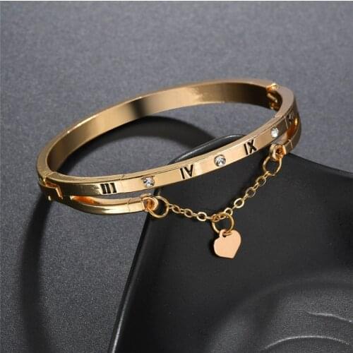 VAGZEB 2020 New Luxury Brand Rose Gold/Gold/Silver Color Bracelets & Bangles Heart Roman numerals Charm Bracelet for Woman
