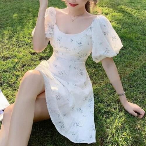 Sweet girl Spring/Autumn Korean Elegant Woman Fashion Floral Dress Gentle Retro Fairy Offiec Lady Kawaii Mini Mori Girl Dress