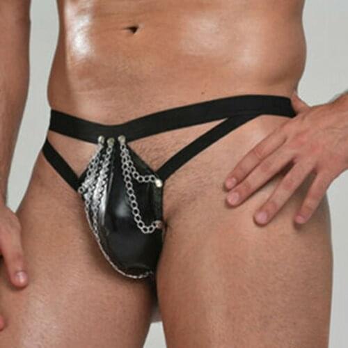 Bulge Pouch Briefs Faux Leather Underpants G-String Men\s One Size Panties