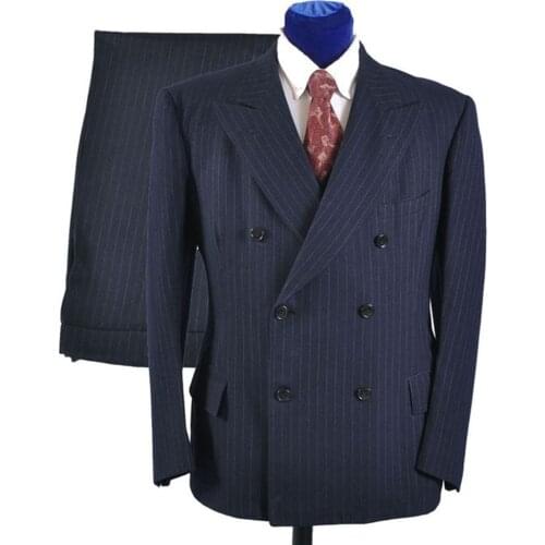 Custom MADE TO MEASURE men suit,BESPOKE DOUBLE BREASTED BLUE PINSTRIPE MEN SUITS,TAILORED tuxedo(jacket+pants+tie+pocket squaure