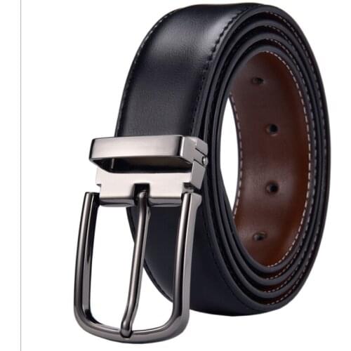 Aoluolan Mens Genuine Leather Reversible Belts For Men Dress Designer Male Rotated Buckle For Jean Belt Waist Strap