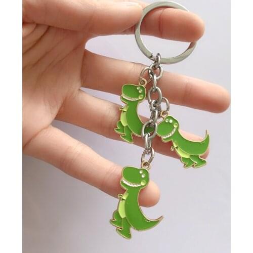 2020 New Fashion Cute Dinosaur Keychain Metal Green Animal Cartoon Key Ring Holder Women Girl Car Bag Pendant Key Chain Charm Tr