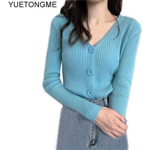 2021 Autumn Korean Style V neck Short Knitted Sweaters Women Cardigan Fashion Sleeve Crop Top Ropa Mujer