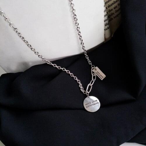 Hip Hop Temperament Letter Geometric Round Square Tag Necklace Personality Trendy Fashion Women Neck Chain Autumn Winter 2298