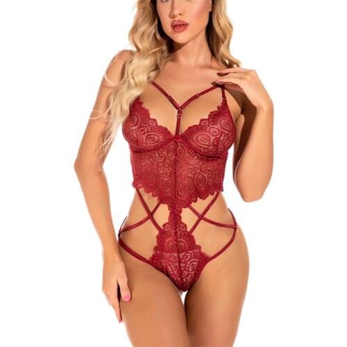 Sexy Bodysuit Underwear Transparent Lace Deep V-neck Sleeveless Lingerie Sleepwear Porno Costume Intimates Underwear Lingerie
