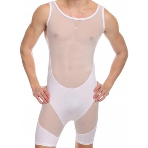 Sexy Mens Underwear Males Underwear Mens Jumpsuits Capris, Onesies Lingerie Body Suit for Men Mesh Underwear