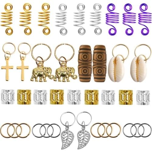 120PCS/set Hairpin Metal Round Rings Adjustable Cuff Clips Small Braid Decor Imitation Wood Beads Headwear DIY Hair Accessories