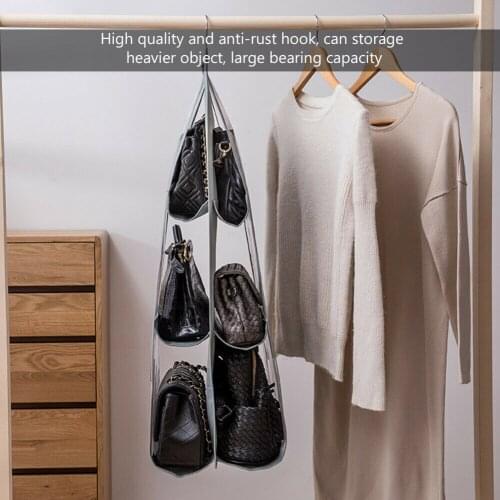 6 Pocket Foldable Hanging Bag 3 Layers Folding Shelf Bag Purse Handbag Organizer Door Sundry Pocket Hanger Storage Closet Hanger