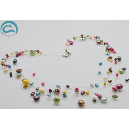 Unique Pearls jewellery Store Handmade Wedding Birthday Perfect Women Gift 7rows Illusion Multicolor Real Pearl Necklace