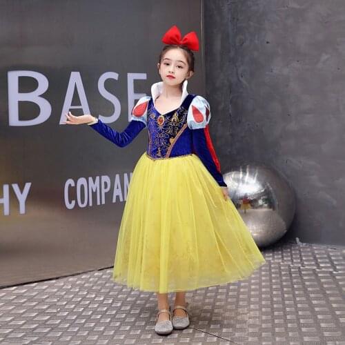 Girls Halloween Snow White Cosplay Costumes for Girl Wither Velvet Princess Long Dress with Red Crystal with Cloak Dresses Kid