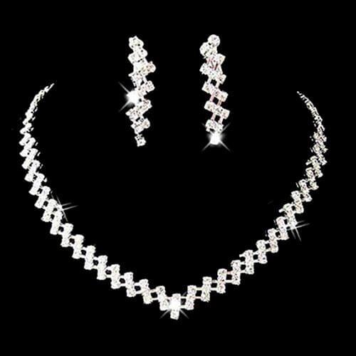 Women Jewelry Set Silver Plated Women Necklace/ Earring Set Bridal Wedding Prom Jewelry Shiny Rhinestone Gift Womans accesories