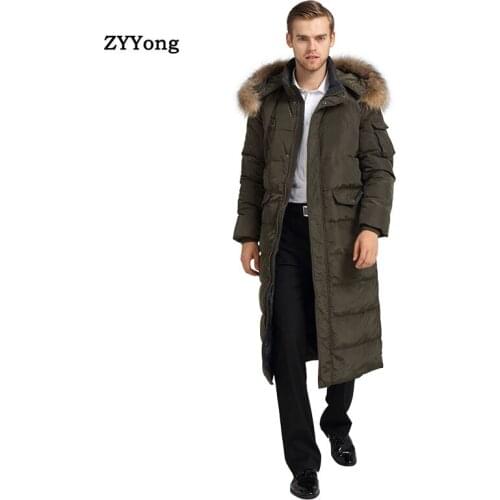 Winter Hooded Fur Collar Green Long Down Parka Coat Men Jacket Clothing Black Windbreaker Leisure Thicken Warm Overcoat Outwear