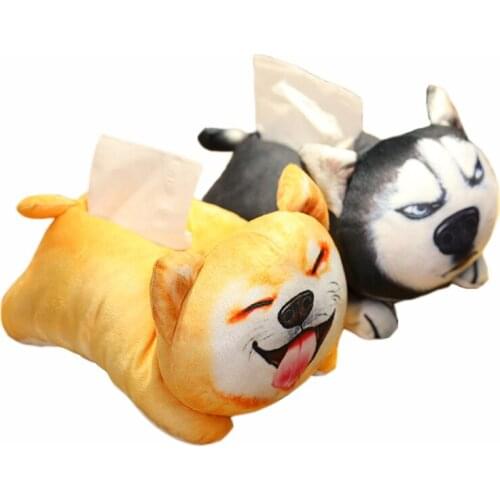 33CM Creative Cute Shiba Plush Car Hanging Paper Napkin Tissue Box Cover Portable Paper Box Holder Home Office Funny Gifts
