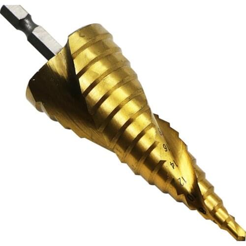 4-32mm HSS Spiral Grooved Center Ladder Drill Bit Titanium Coated Step Cone Drill Bit Hex Core Drill Bits Mini Drill Accessories