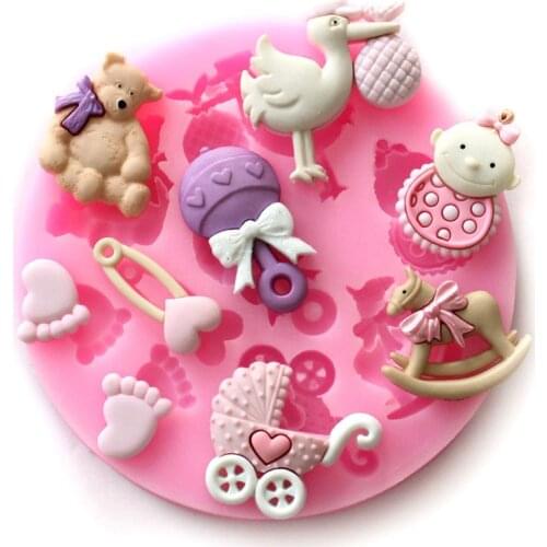 ANGRLY Baby Shower Party 3D Silicone Fondant Mold Cake Tools Kitchen Supplies Cooking Decorating Tarte Silicone Mold