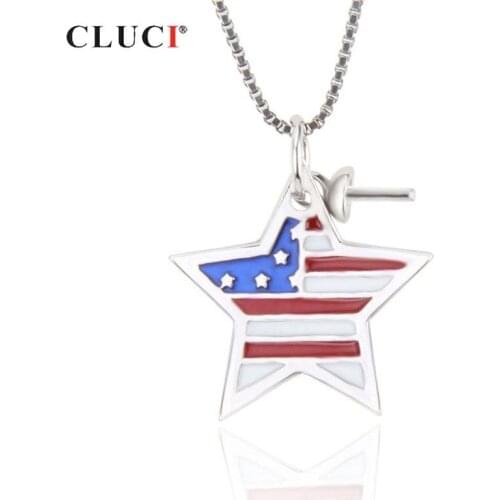 CLUCI 925 Sterling Silver Star Flag Pendant Women Real Silver 925 Charms Pendant Patriotic Jewelry SP295SB