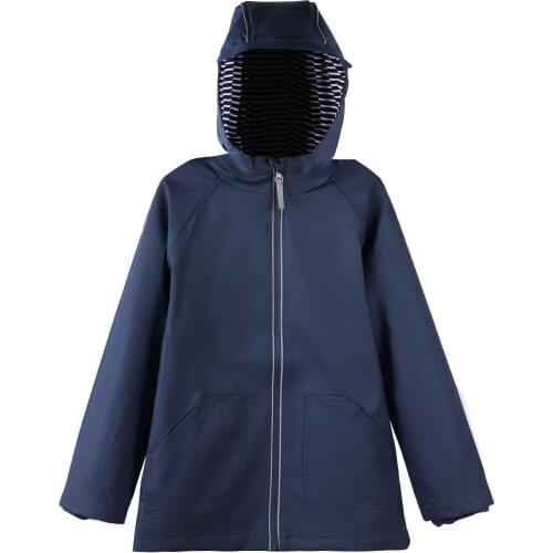 Kids Hooded Jacket with Pocket Solid Windbreaker PU Raincoat Boys Girls Rainwear Zipper Outerwear Outdoor Waterproof Clothes