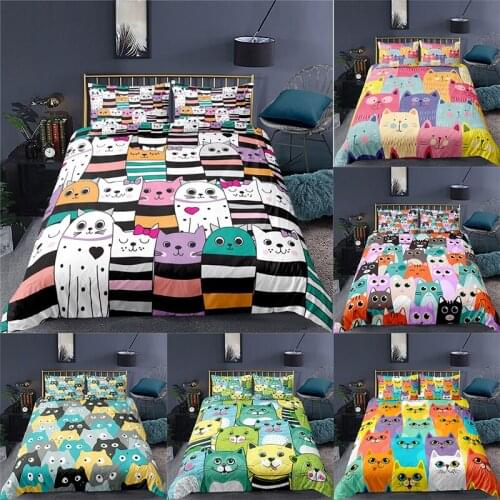 Home Textile Luxury 3D Cartoon Cat Print 2/3Pcs Comfortable Duvet Cover Pillowcase Bedding Sets Queen and King EU/US/AU Size