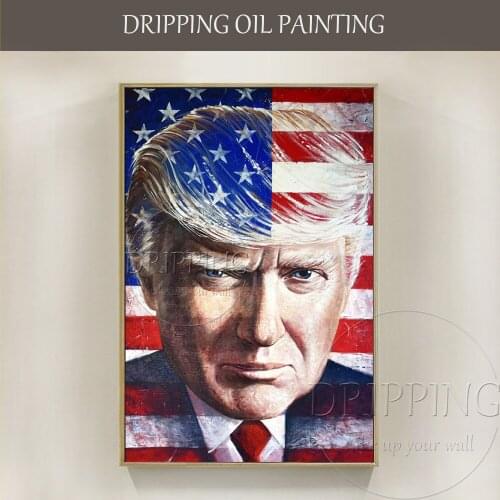 Artist Pure Handmade High Quality American President Donald Trump Portrait Oil Painting on Canvas Donald Trump Oil Painting