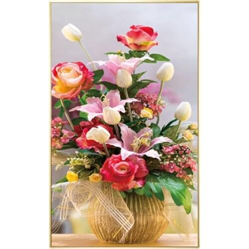 Chinese Cross Stitch Kits Flowers Vase Pattern Printed on The Embroidered Cloth Embroidery Sets Needlework New