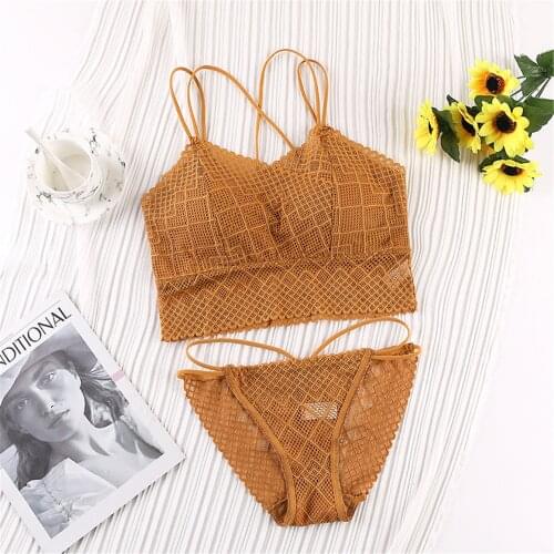 Women Sexy-Lace tube top sexy lace wrap Filled Pad Bra Panties set Underwear sheer Lace Nylon braid Comfortable Lingerie Set