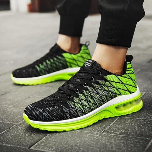 Large Size Outdoor Air Cushion Sneakers Men Running Shoes Women Sports Shoes for Male Runners for Men Sport Black Green GMB-1409