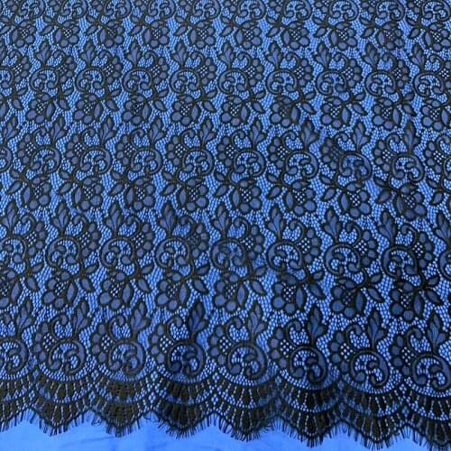 GLace 3M/Lot 1.5M wide Black Classical Design Eyelash Lace Fabric Nylon Lace Tissue Full Dress Wedding Gown accessories DIYTX493