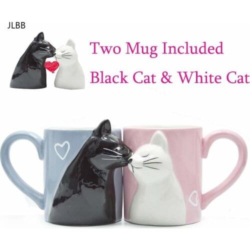 2pcs Hot Sale Kiss Cat Cups mugs Couple Animal Ceramics Mugs For Children Girlfriend Wife Valentines Day Couple Drinkware Coffee