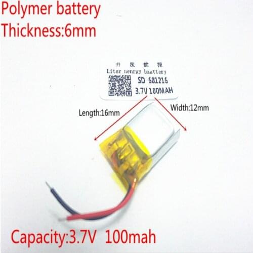 3.7V 100mAh 601216 Lithium Polymer LiPo Rechargeable Battery ion cells For Mp3 Mp4 Mp5 DIY PAD DVD E-book bluetooth headset