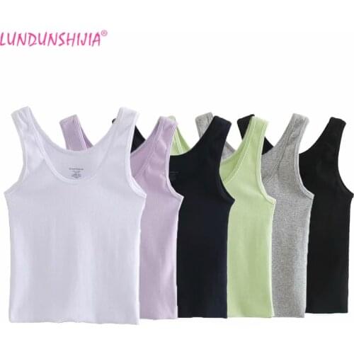 LUNDUNSHIJIA 2020 New Summer Women Fashion Sexy Slim Camisole Top Ladies 95%Cotton Sleeveless Short Style Tank Tops 6 Colors
