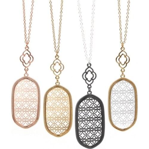 Fashion Long Pendant Big Oval Filigree Necklace for Women
